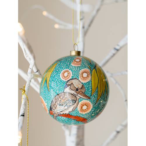 KOH Living Aboriginal Art GIFBOXED Xmas Bauble  (8cm) - Kookaburra Dreaming 