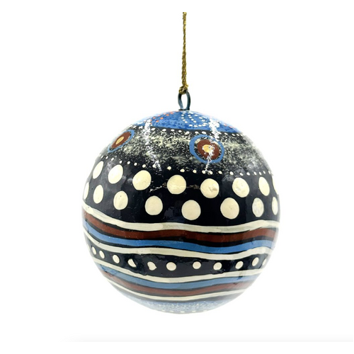 Better World Aboriginal Art Lacquered Xmas Ball Decoration - Ocean and Earth