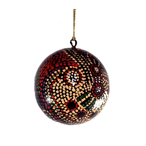 Better World Aboriginal Art Lacquered Xmas Ball Decoration - Kunga Kutjara (Two Sisters)