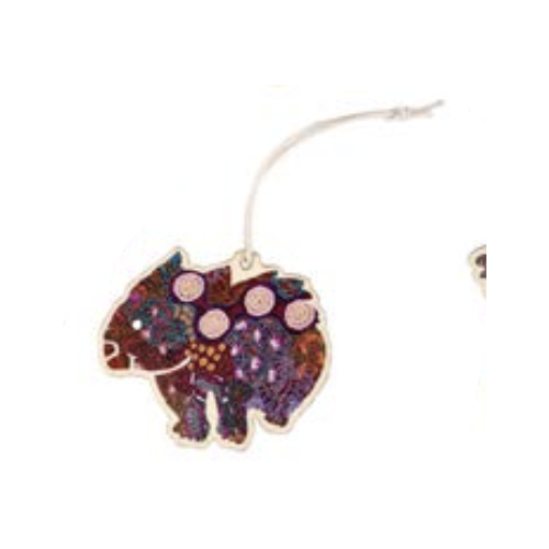 Aboriginal Art Wombat Timber Xmas Decoration (9cm) - Women's Dreaming